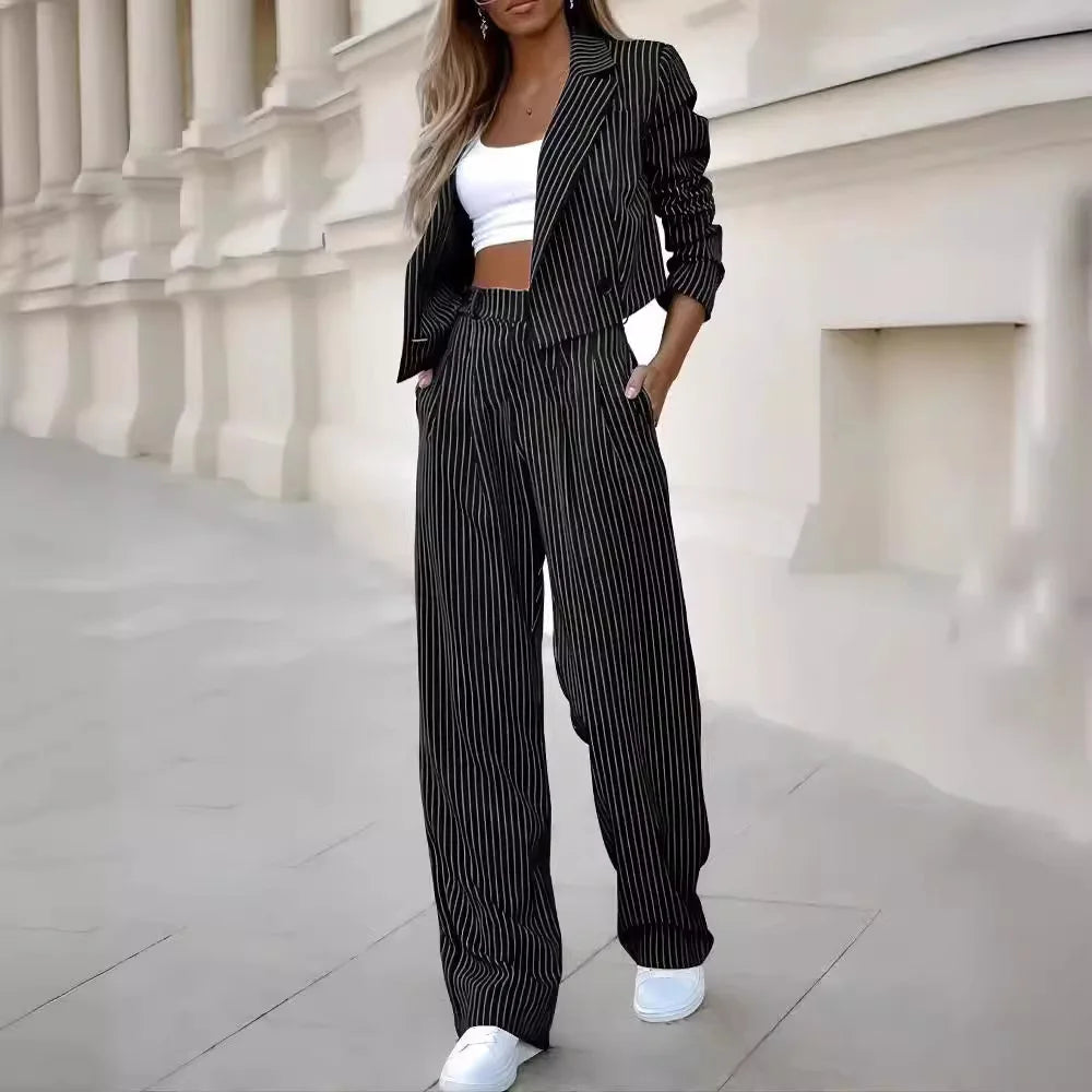 Blazer Croisé et Pantalons Droits zippés pour Femmes