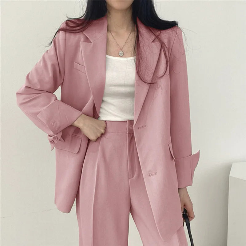 Blazer à Manches Longues et Pantalon Coordonné pour Femmes