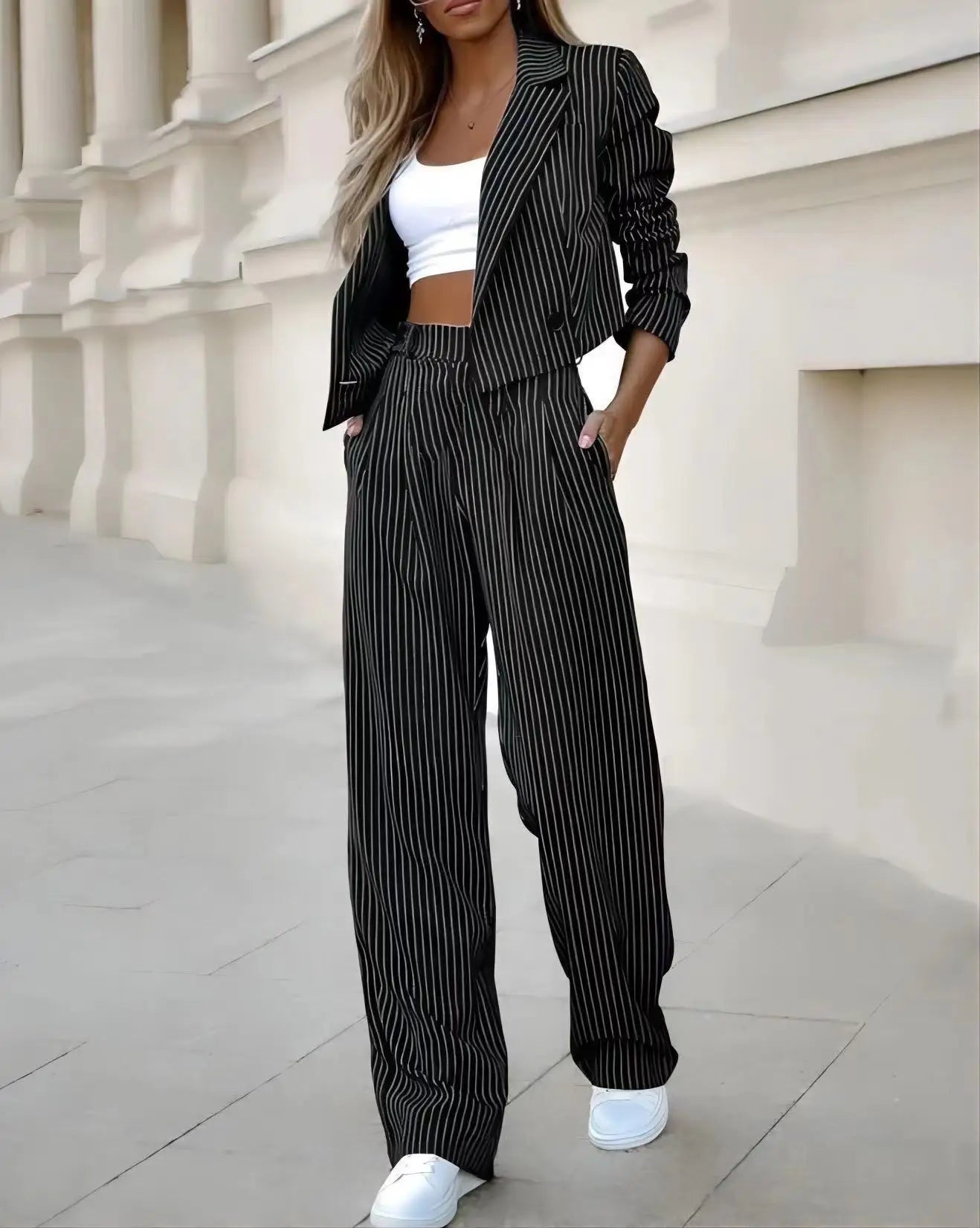 Blazer Croisé et Pantalons Droits zippés pour Femmes