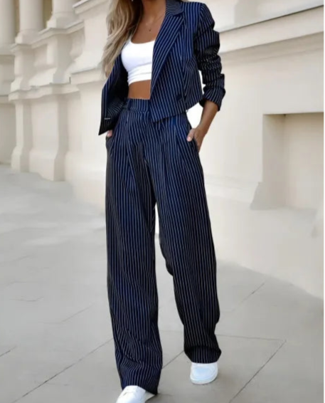 Blazer Croisé et Pantalons Droits zippés pour Femmes